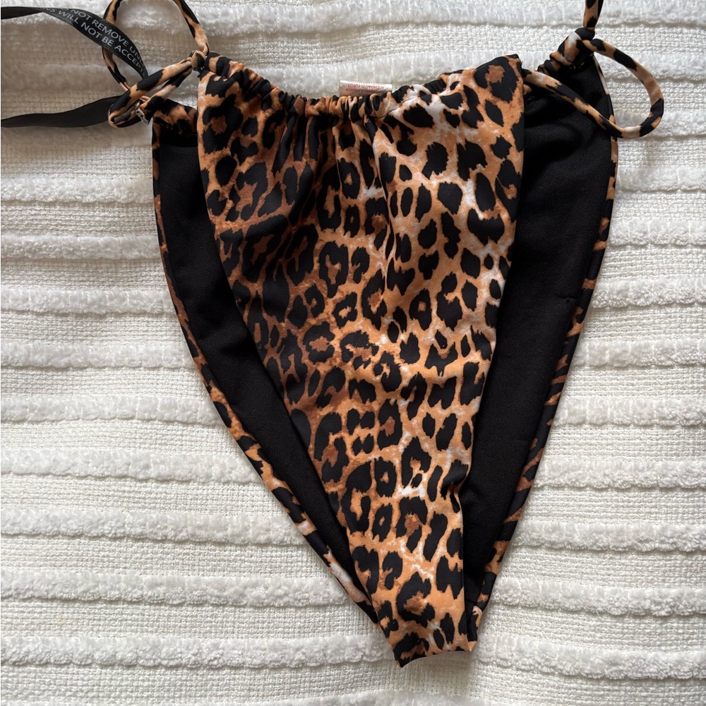 Boohoo Leopard Print Tie-Side Bikini Bottoms in Brown and Black